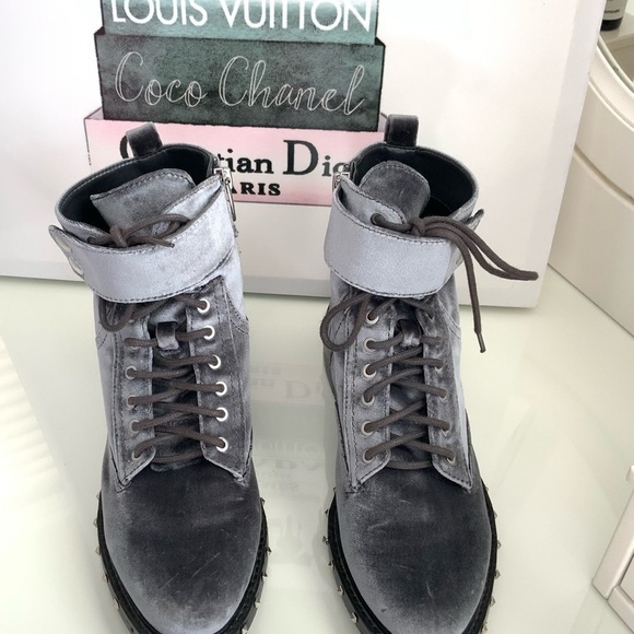 Vince Camuto Gray Talorini Combat Boot Velvet Studded - Picture 4 of 7
